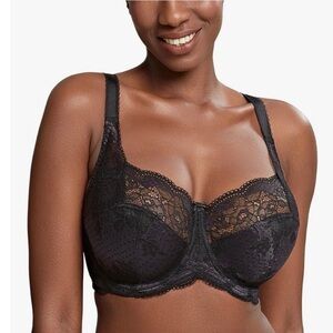 Panache Clara Black Purple Lace Balconette Full Cup Bra 40J Minimizer